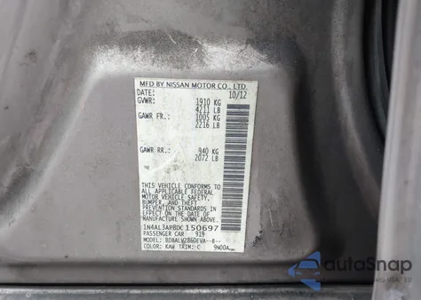 2013 Nissan Altima 2.5 Sl z USA, uszkodzony, nr VIN 1N4AL3AP8DC150697